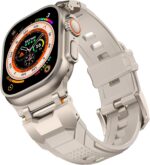 Mechanical Style Silicone Bands Compatible with Apple Watch Ultra 2/Ultra 49mm, Series 10 46mm/9/8/7(45mm)/SE2/SE/6/5/4(44mm) Sport Rugged Durable Strap with Metal Connector Replacement Band