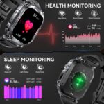 ⁦ساعة ذكية عسكرية من KASTWAVE للرجال مقاومة للماء 3ATM مع مكالمات/مصباح LED 2.02 بوصة بشاشة HD كبيرة بتصميم تكتيكي متين مع تتبع اللياقة البدنية ومعدل ضربات القلب ونسبة الأكسجين وضغط الدم⁩ - الصورة ⁦4⁩