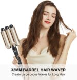 ⁦ملقط واج 32 ملم من ايميرفو، ملقط سميك للكرات الطبيعية، 14 اعداد حرارة رقمي 80-210 درجة مئوية، الواح طلاء سيراميك تورمالين، عصا ميزة التسخين السريع 30 ثانية، تأتي مع اداة تجعيد قفازات مقاومة للحرارة⁩ - الصورة ⁦2⁩