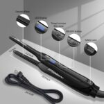 ⁦دي شو مكواة مسطحة صغيرة 3/10 انش للشعر القصير وقص بيكسي وغرة، مكواة فرد الشعر الصغيرة من سيراميك التورمالين للحواف مع درجة حرارة قابلة للتعديل، ايقاف تلقائي (اسود)⁩ - الصورة ⁦4⁩