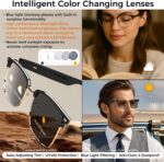 ⁦نظارات شمسية ذكية بتقنية الذكاء الاصطناعي تعمل بالبلوتوث مع عدسات متلونة بالضوء، للترجمة، الموسيقى، المكالمات، مساعد صوتي، مكبرات صوت ستيريو مفتوحة الاذن، فلتر الضوء الازرق وحماية من الاشعة فوق⁩ - الصورة ⁦3⁩