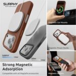 ⁦سورفي جراب جلدي مصمم لهاتف آيفون 17 برو ماكس، متوافق مع الشحن اللاسلكي ماج سيف جراب جلدي صناعي مزود بأزرار معدنية وبطانة من الألياف الدقيقة لجهاز آيفون 17 برو ماكس 6.9 بوصة 2025 بني⁩ - الصورة ⁦3⁩