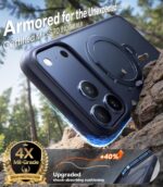 ⁦توراس جراب Q3 دوار 360 درجة لموبايل ايفون 17 برو ماكس، حامل مغناطيسي متوافق مع ماج سيف، حماية من الدرجة العسكرية، تحكم في الكاميرا، مسند مدمج 17 برو ماكس، 6.9 انش، ازرق داكن⁩ - الصورة ⁦6⁩