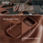 ⁦سورفي جراب جلدي مصمم لهاتف آيفون 17 برو ماكس، متوافق مع الشحن اللاسلكي ماج سيف جراب جلدي صناعي مزود بأزرار معدنية وبطانة من الألياف الدقيقة لجهاز آيفون 17 برو ماكس 6.9 بوصة 2025 بني⁩ - الصورة ⁦5⁩