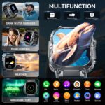 ⁦ساعة ذكية عسكرية من KASTWAVE للرجال مقاومة للماء 3ATM مع مكالمات/مصباح LED 2.02 بوصة بشاشة HD كبيرة بتصميم تكتيكي متين مع تتبع اللياقة البدنية ومعدل ضربات القلب ونسبة الأكسجين وضغط الدم⁩ - الصورة ⁦2⁩