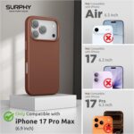 ⁦سورفي جراب جلدي مصمم لهاتف آيفون 17 برو ماكس، متوافق مع الشحن اللاسلكي ماج سيف جراب جلدي صناعي مزود بأزرار معدنية وبطانة من الألياف الدقيقة لجهاز آيفون 17 برو ماكس 6.9 بوصة 2025 بني⁩ - الصورة ⁦2⁩