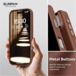 ⁦سورفي جراب جلدي مصمم لهاتف آيفون 17 برو ماكس، متوافق مع الشحن اللاسلكي ماج سيف جراب جلدي صناعي مزود بأزرار معدنية وبطانة من الألياف الدقيقة لجهاز آيفون 17 برو ماكس 6.9 بوصة 2025 بني⁩ - الصورة ⁦6⁩