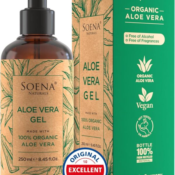 جل صبار الالوفيرا العضوي النباتي مع عصير الأوراق النقي 100٪ طبيعي ونقي مرطب للوجه والجسم من سوينا ناتشورالز جل صبار الالوفيرا العضوي للعناية بالبشرة بعد التعرض للشمس