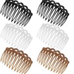 6 Pcs French Hair Side Combs, Women Hair Comb Accessories Set Plastic Twist Decorative Comb Hair Clips 3 Colors Bridal Wedding Veil Teeth Hair Combs for Multiple Hairstyles Girls Women