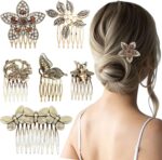 سيوسى 6 قطع من امشاط الشعر الجانبية الكلاسيكية للزينة للنساء، مشابك شعر معدنية مرصعة باحجار الراين واللؤلؤ الذهبي مع مقبض باسنان، دبابيس شعر كريستالية للعروس لاكسسوارات الزفاف
